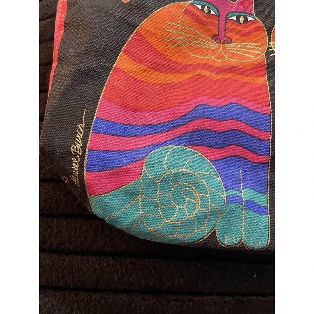 Vintage Laurel Burch Feline Cats with Hearts Colorful Tote Bag Purse 9x10" - Picture 2 of 13
